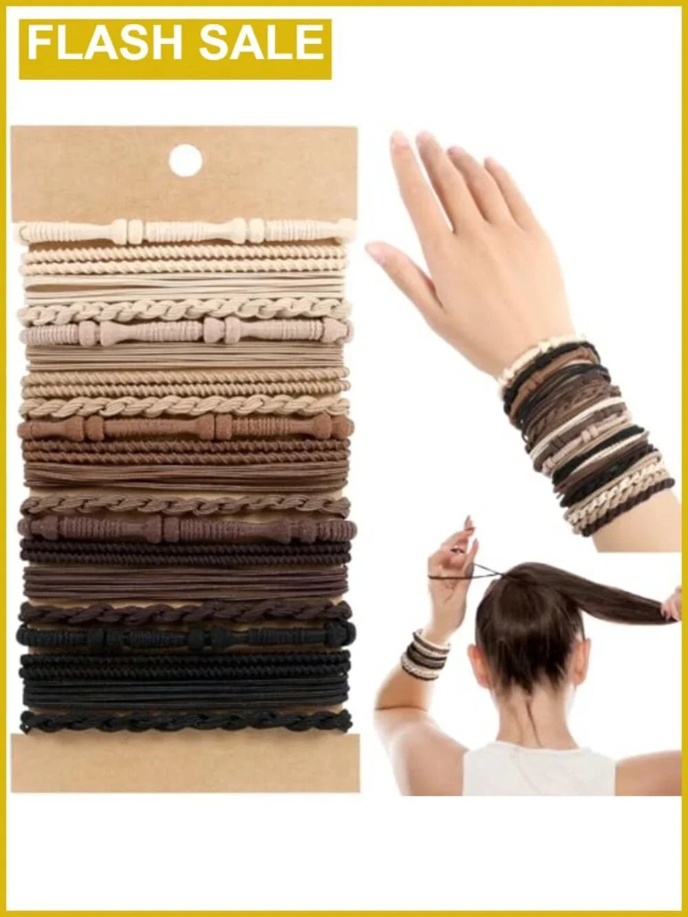 Boho Hair Ties, No Damage Hair Tie Bracelets for Women, 20 Pack, Thick Hair